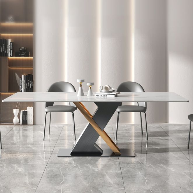 Modern Sintered Stone Dining Table White Dining Room Table with Pedestal Base