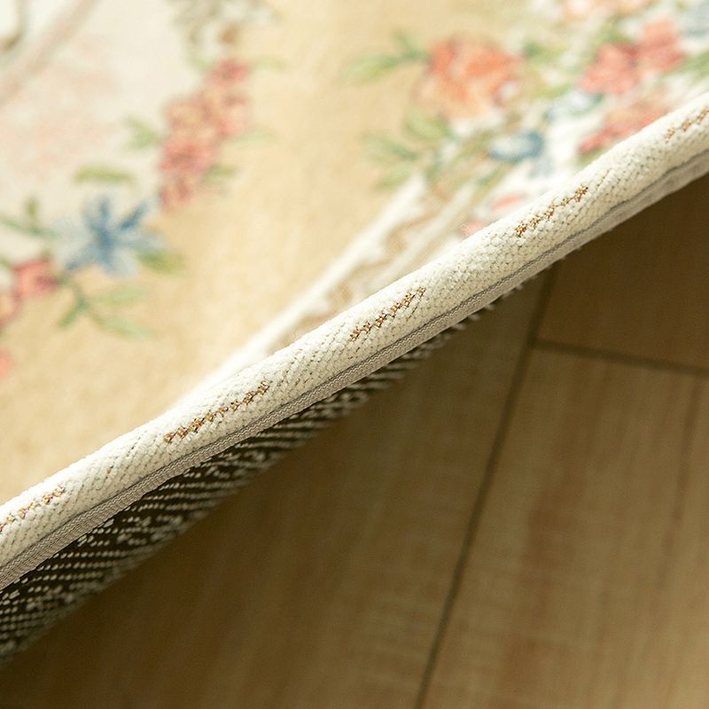 Round Classic Rug Antique Floral Design Area Rug Polyester Anti-Slip Backing Carpet for Home Decor