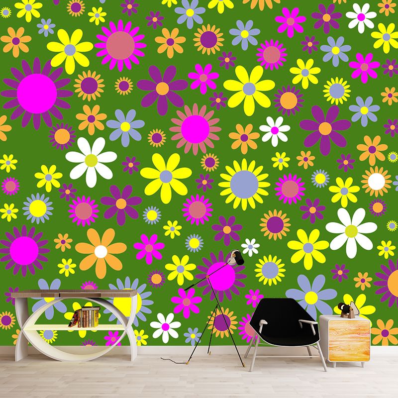 Illustration Floral Pattern Mildew Wall Mural Horizontalt for Living Room