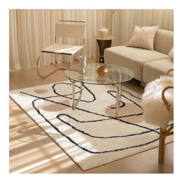 Beige Modern Rug Blending Line Rug Non-Slip Backing Rug for Home Decor