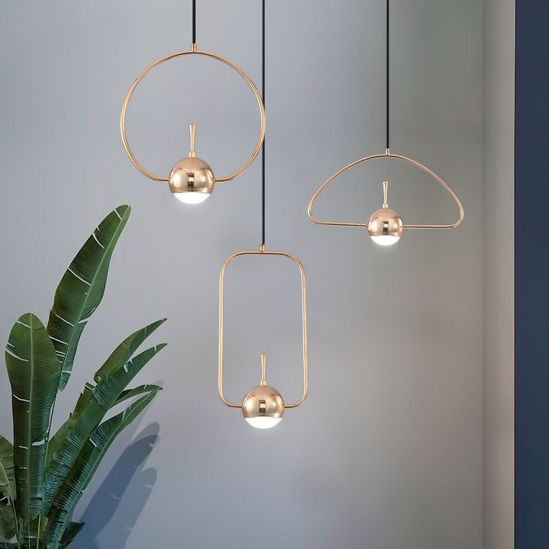 Minimalist LED Pendant Ceiling Light Rose Gold Round/Triangle/Rectangle Down Lighting with Dome Acrylic Shade
