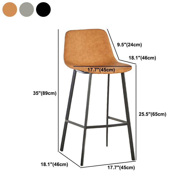 Nordic Black Iron Barstool Low Back Indoor Tall Stool with Distressed Leather Seat