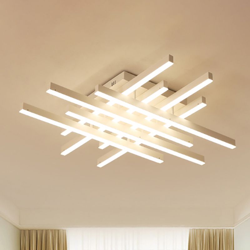 31 "/39" Wide LED Living Room Flushmount Illuminazione con Traverse Acrilico Shade White Flush Mount Lampada in luce calda/bianca