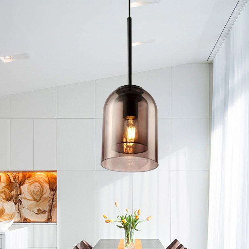 Bell Smoke Gray Glass Pendant Lamp Modern 1 Head Hanging Light Kit for Dining Room