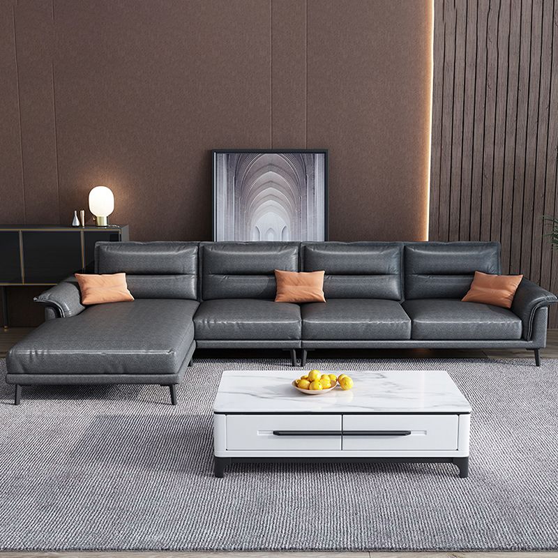 Contemporary Black 4-seat Sectional Loose Back Sectional Sofa