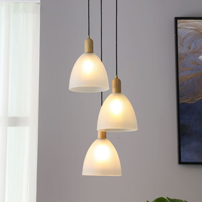 Modern Minimalist Glass Hanging Light Wooden Pendant Lighting Fixture for Sitting Room