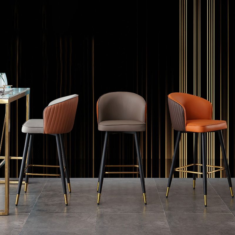 Glam Style Bar Stool Leather Backrest Bar Stools for Dining Room with Metal Legs