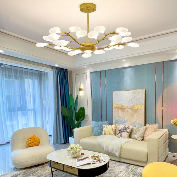 Wrought Iron Firefly Pendant Light in Modern Luxury Style Acrylic Sputnik Ceiling Light for Living Room