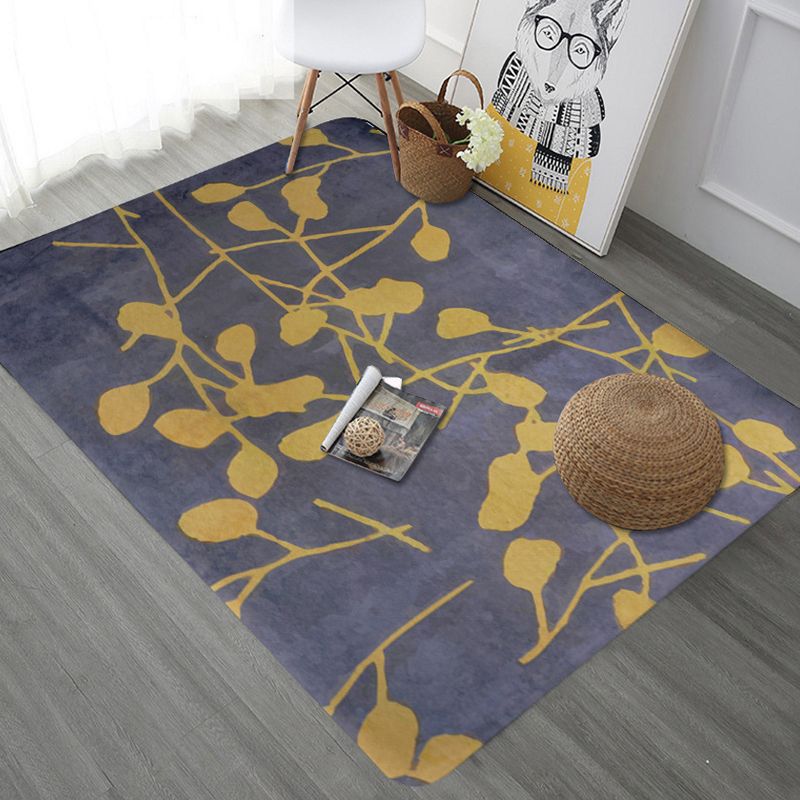 Unique Botanical Pattern Rug Grey Modernist Rug Polyester Washable Pet Friendly Anti-Slip Carpet for Living Room