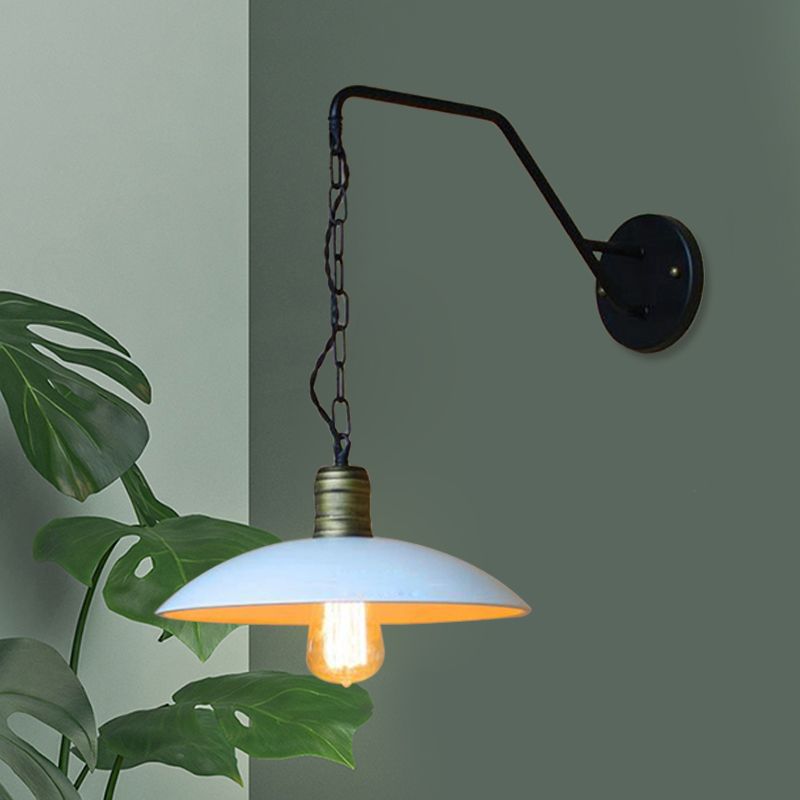 Vintage Saucer Schattenwandbeleuchtung 1 Glühbirnenmetallische Wand hängende Licht mit Kette in Weiß für Schlafzimmer