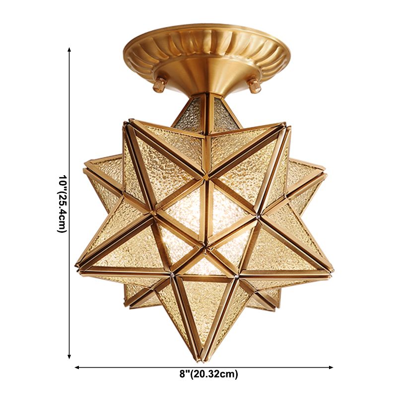 Glass Gold Ceiling Mounted Light Star Shape Vintage Style Ceiling Flush Mount