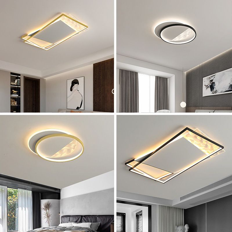 Geometric Feather LED Semi Flush Mount in Modern Simplicity Wrought Iron Ceiling Light for Interior Spaces