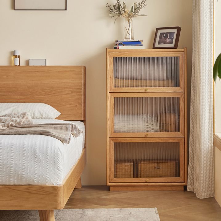 Contemporary Sideboard Cabinet Oak Glass Doors Sideboard Table for Dining Room