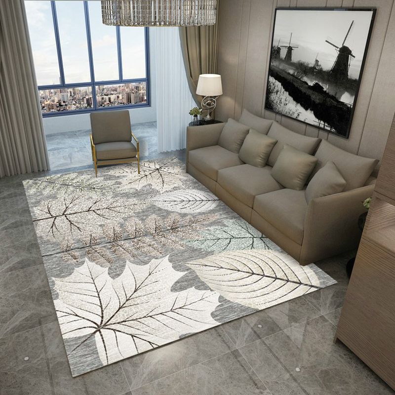 Decorative Leaves Pattern Rug Modern Simplicity Carpet Polyester Washable Carpet for Living Room