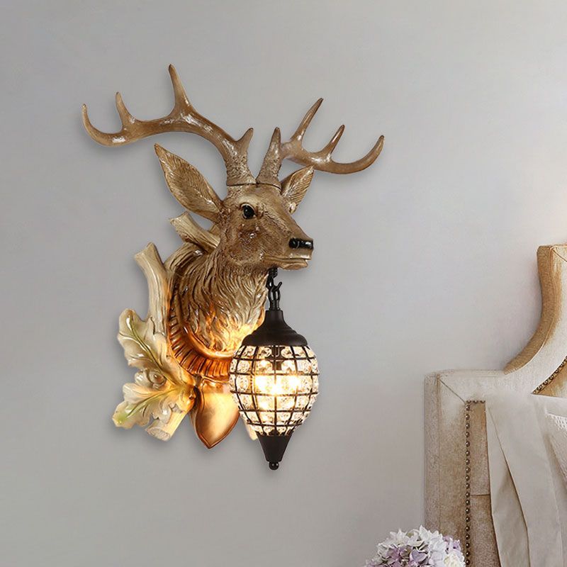 Traditional Metal Deer Wall Sconce Crystal Mesh Cone Shade Wall Light
