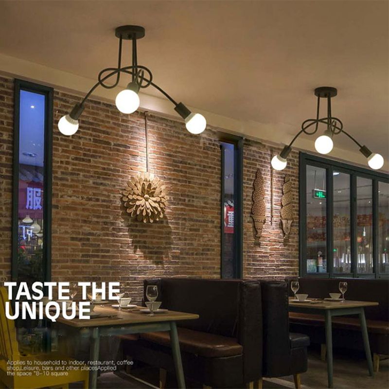 Industrial Style Ceiling Light Metal Multi Head Semi Flush-mount Lamp for Living Room