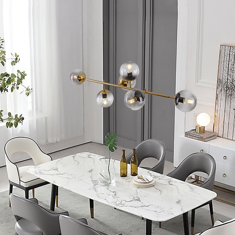 Wrought Iron Island Pendant Light in Modern Luxury Style Glass Sputnik Ceiling Light for Dining Room