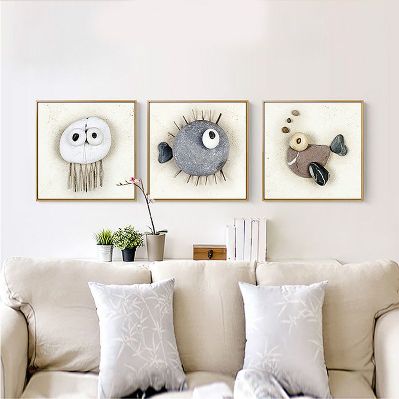 Soft Color Fish Pattern Canvas Textured Wall Print for Kids Bedroom, Multiple Sizes