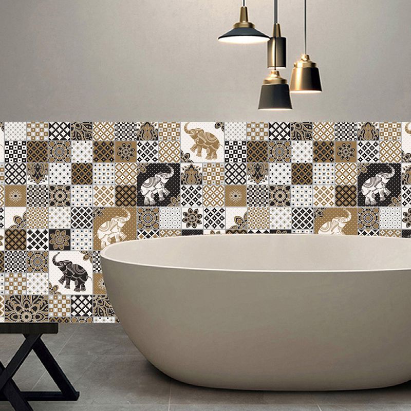 Brown Bohemian Wallpaper Panel 10.8-sq ft Elephant and Geometric Print Wall Decor, Peel and Stick