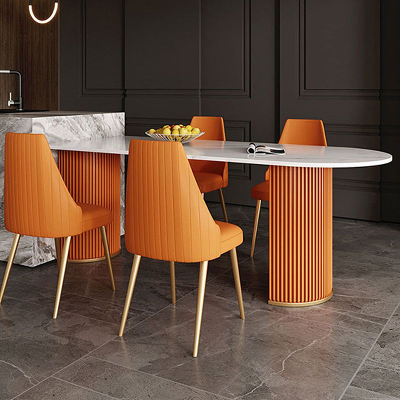 Modern Sintered Stone Dining Table Double Pedestal Table for Dining Room