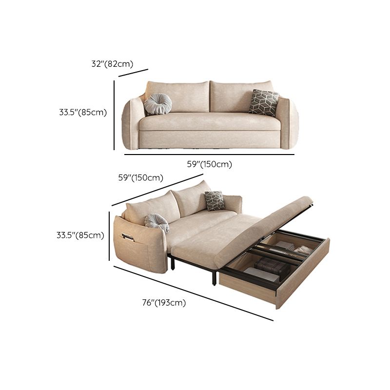 Convertible Faux Leather Sofa Bed Contemporary Square Arm Sofa Bed in Beige