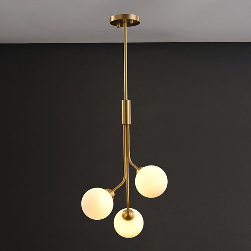 Post-Modern Starburst Hanging Chandelier Light Opal Glass Shade Ceiling Chandelier in Gold for Living Room