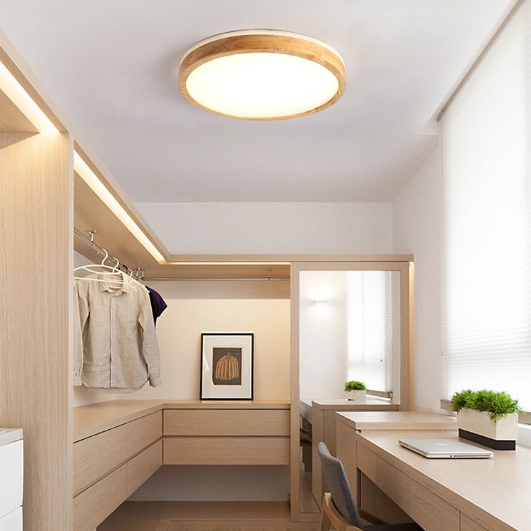 Ronde inbouwverlichtingsarmaturen Eenvoud Houten plafondverlichtingsarmaturen voor slaapkamer