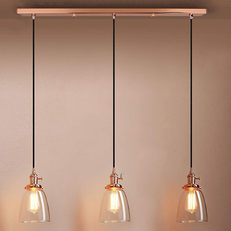 3 LIGHTS Transparent Glass Shade Island Lamp Retro Industrial Style suspendu suspendu pour salle à manger