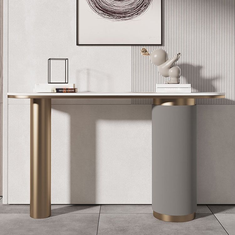 Stone Glam Console Table 31.5-inch Tall Oval Accent Table for Hall