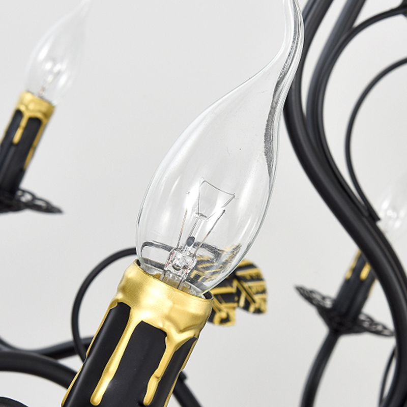 Metal Swooping Arm Hanging Chandelier Traditional 6/12/16 Lights Living Room Pendant Light in Dark Brown