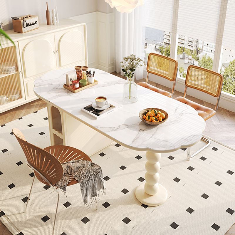 Modern Free Form Dining Table for Kitchen White Dinette Table with Storage