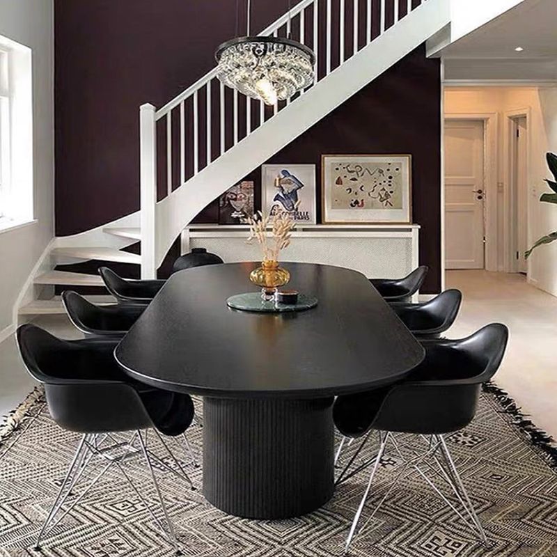 Mesa moderna ovalada con pedestal doble, mesa fija de madera maciza negra