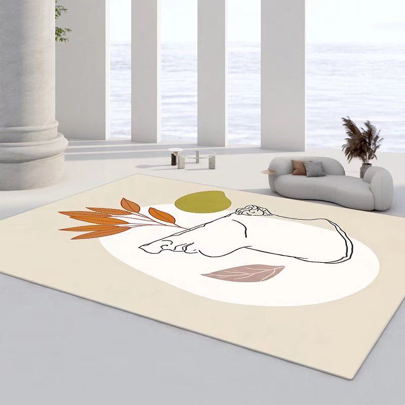 Magnificent Flowers Rug Polyester Yellow Rug Washable Indoor Rug for Drawing Room