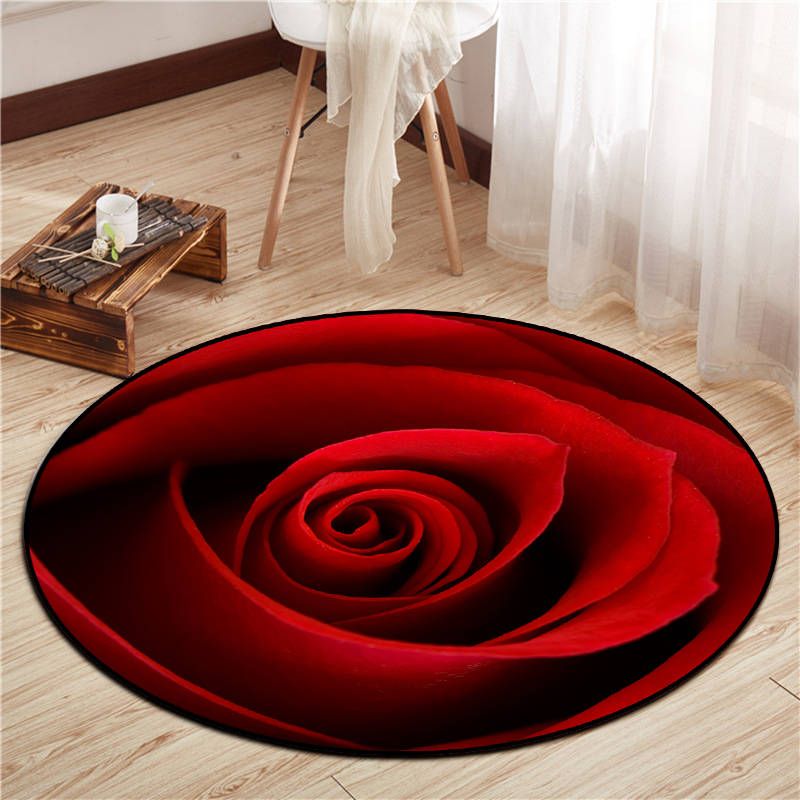 Round Multicolor Floral Print Rug Polyester Carpet Bionic Stain Resistant Indoor Rug for Living Room