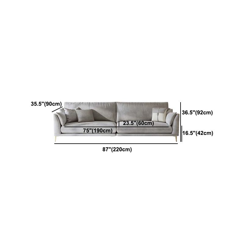 with Pillows Contemporary Sloped Arm Standard Settee Couch in Grey