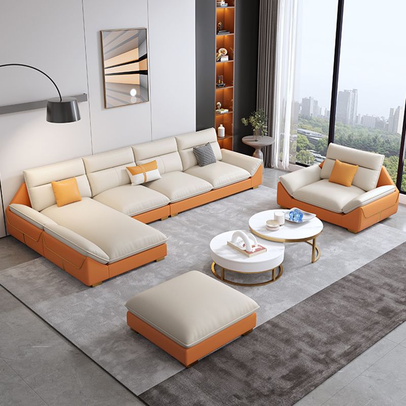 Orange Sectional Sofa 35.43" Tall Faux leather Modular Sofa with Removable Cushions