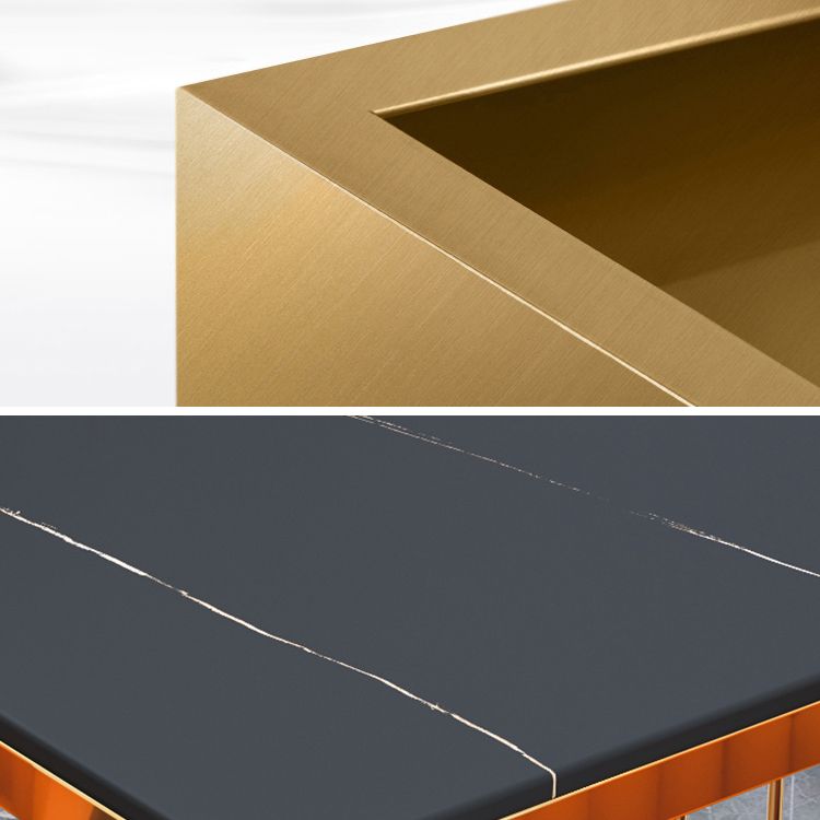 Traditional Luxury Style Dining Table Rectangle Sintered Stone Table with Gold Frame