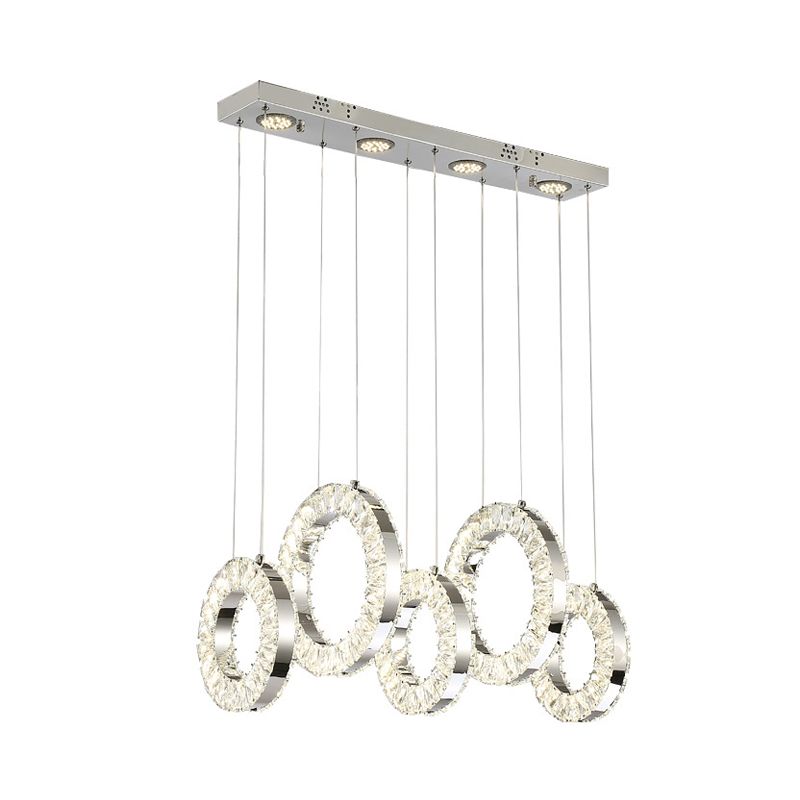 Hoop Crystal Multi Pendant Light Minimalistisch LED Chrome hangende plafondlamp in wit/warm licht