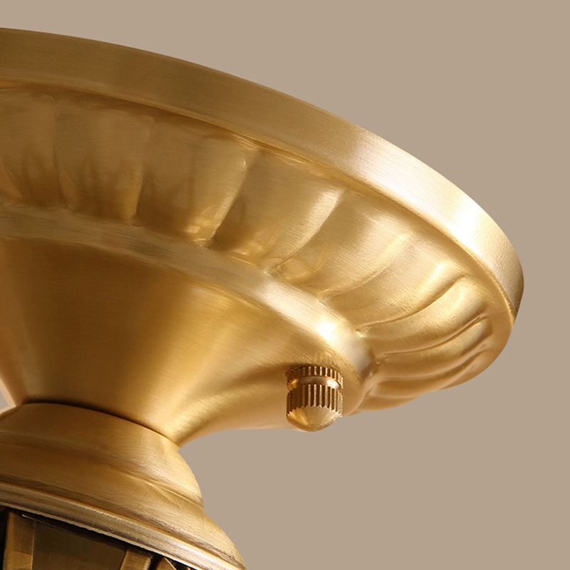 Vintage Prismatic Ceiling Flush Mount Glass Semi Flush Mount Light in Brass