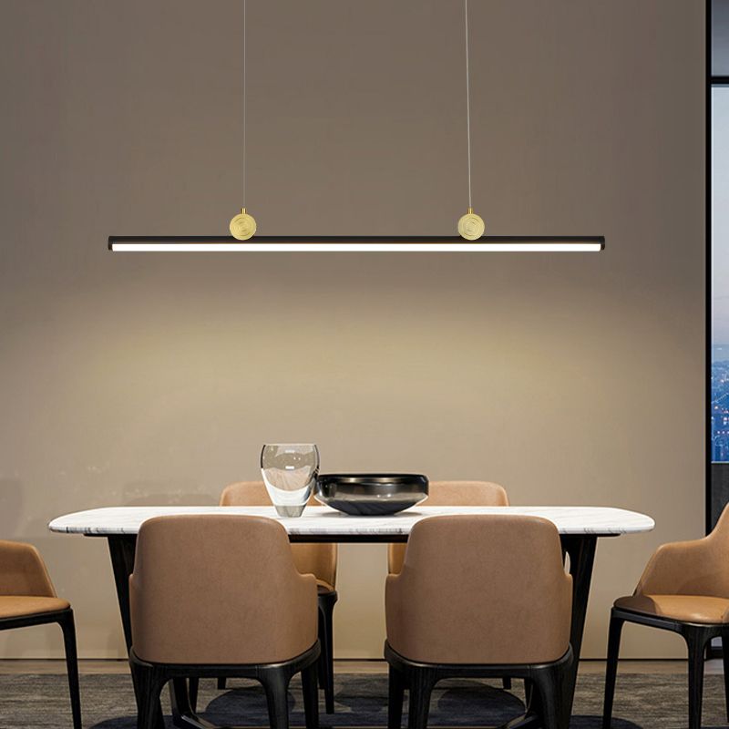Black Aluminum Island Light Modern Linear Restaurant Hanging Lamp with Acrylic Shade