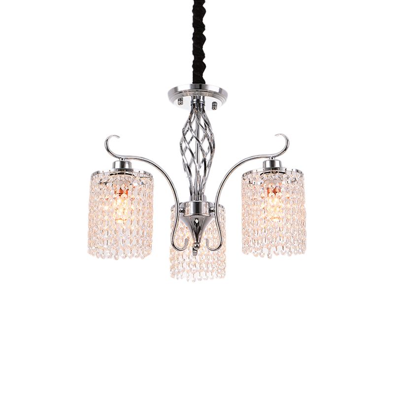 Cilíndrico contemporáneo Candelier Light Crystal 3/5 Luces colgantes Luz de techo en cromo para sala de estar