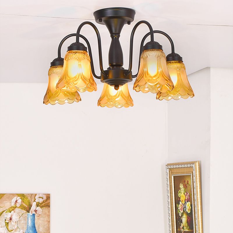 Luz de lámpara de campana decorativa iluminación de vidrio Flushmount en negro para sala de estar