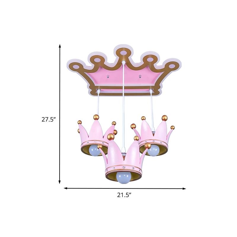 Crown Resin Ceiling Flush Mount Light Cartoon 3 Heads Pink Flush Mounted Lamp with Drapes