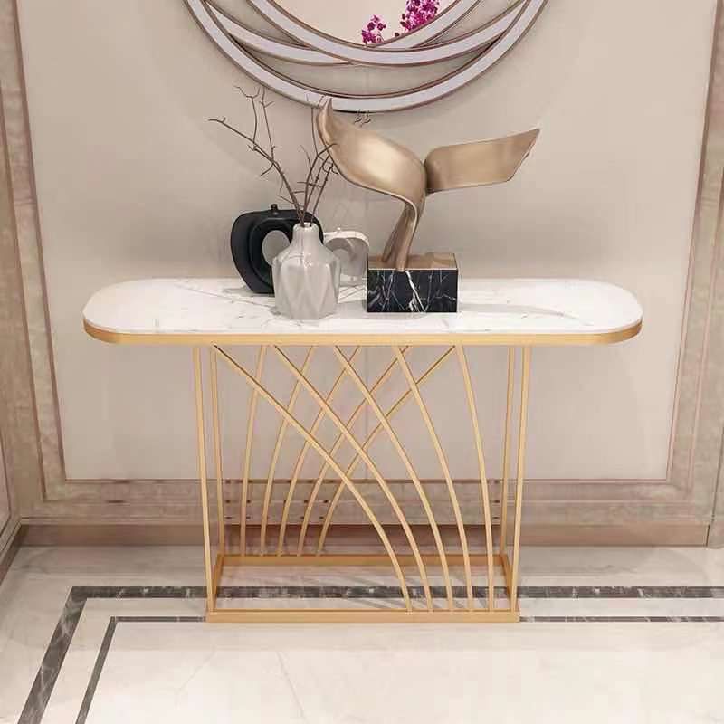 Oval Console Table in White/Black, Abstract Hall Console Accent Table