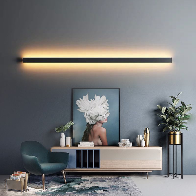 Metal Linear Sconce Light Fixture Modern Style LED Black Wall Mount Light Fixture
