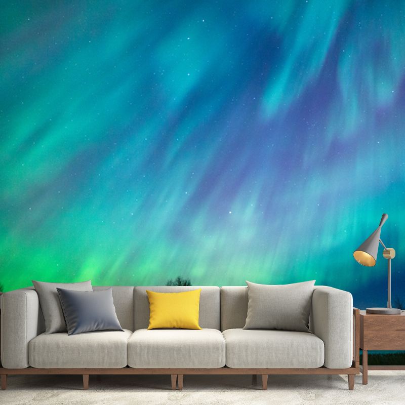 Photography Aurora Wall Covering Mural for Living Room, Blue, Custom Size Available
