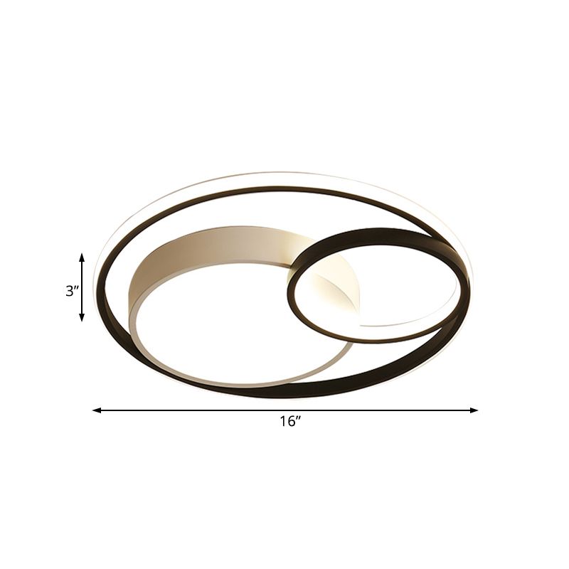 Ring Flush Mount Lamp Contemporary Metal LED White/Black Ceiling Mounted Light in White/Warm Light, 16"/19"/23.5" Wide