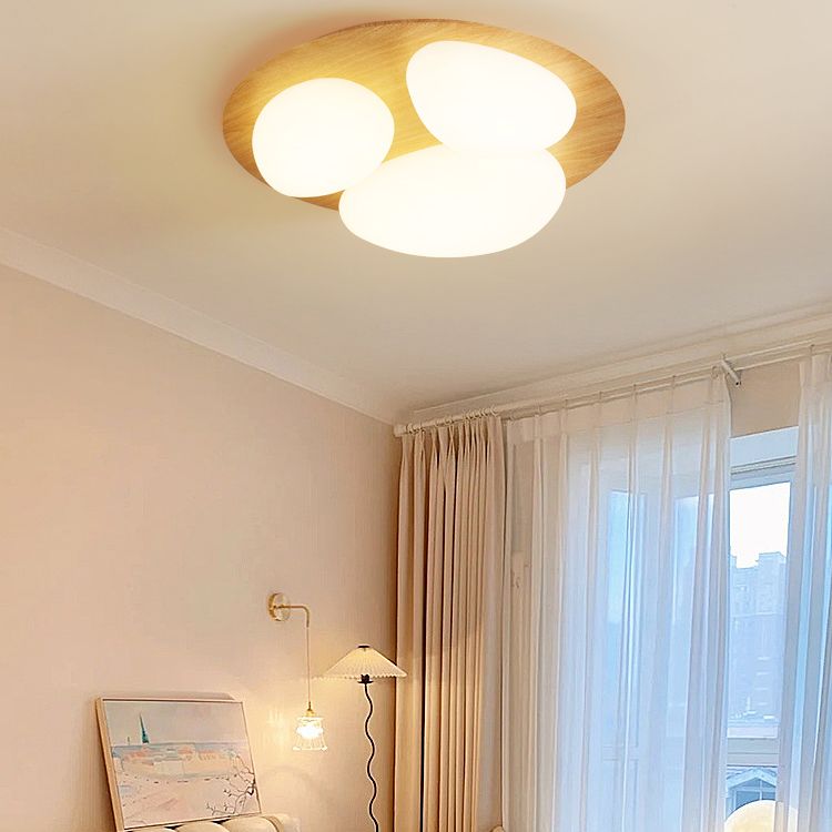 3-Lights Modern Style Flush Mount Wood Ceiling Light for Bedroom