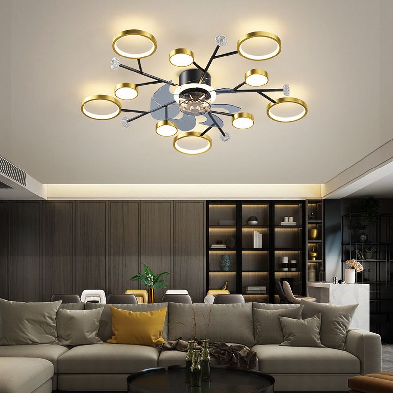 Chandelier Multi - Light Fan Light in Black / Gold Finish Metal LED Ceiling Fan