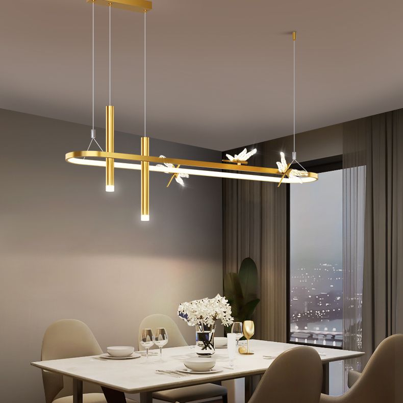 Mid-Century Straight Bars Island Chandelier Lights Metal Chandelier Lamp